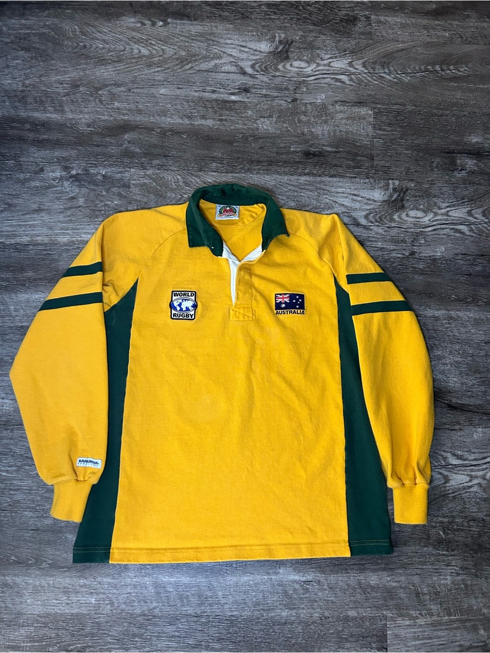 Vintage Barbarian Australia World Rugby Shirt Men’s XL Yellow Green Long Sleeve